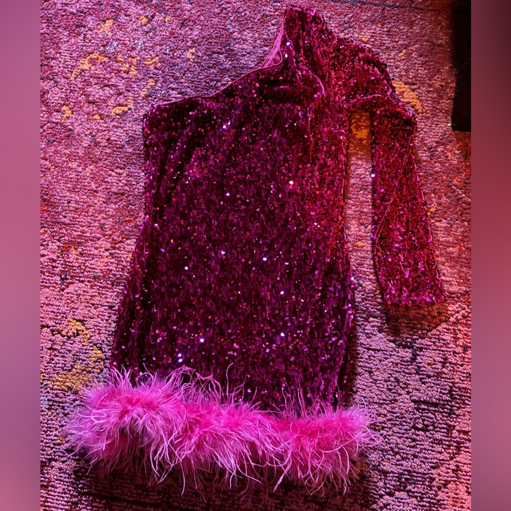 Better Be Fuchsia Sequin One Shoulder Dress